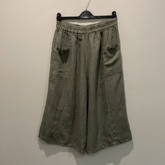 Angela Mara Green Linen Culotte Capris Pants Size Medium - Picture 4 of 14
